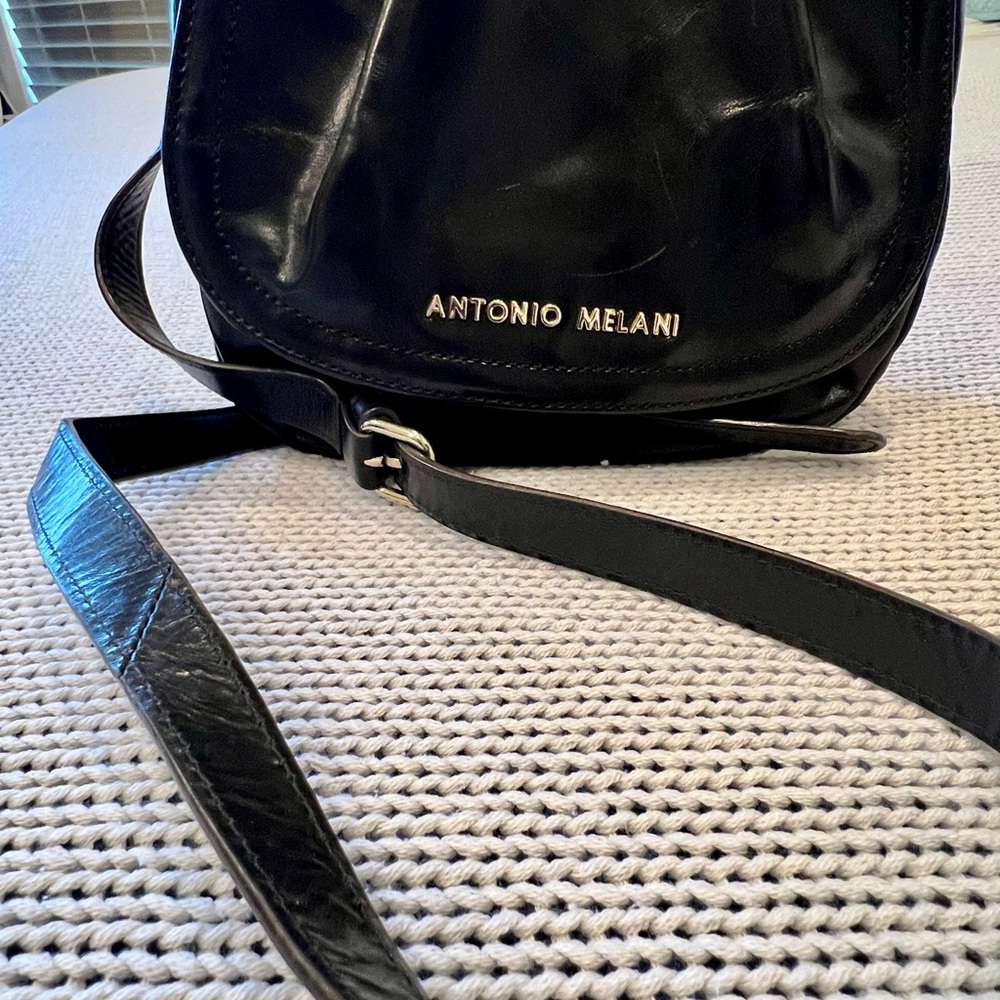 Antonio Melani Black Leather Crossbody Bag